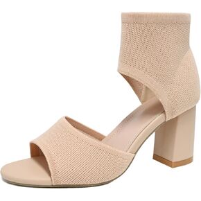 Women's Knit Chunky Block High Heels Peep Toe Chunky Heeled Sandals Stretchy High Heeled Ankle Boot Sandals for Work Wedding Party