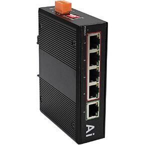 Industrial 5 Ports Gigabit Ethernet Switch Hardened 5 Port RJ45 10/100/1000Mbps Network Switch Outdoor Din Rail Ethernet Switch (-40 to 176 ºF) Din-Rail Mount Ethernet Hub