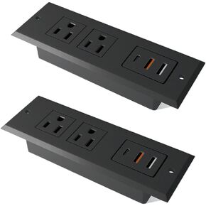2 Pack Furniture Recessed Power Strip with 20W Fast Charging USB C Port and 18W USB-A Ports,Fadossu Flush Mount Desk Outlet Charging Station,6.56FT Power Cord,White