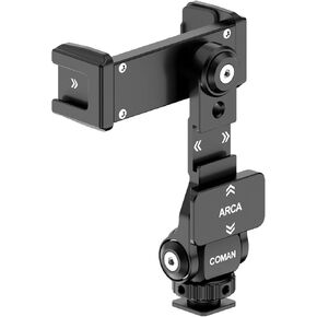 Metal Phone Tripod Mount - Holder Stand with 3 Cold Shoes & Arca Port, Universal Smartphone Mount Adapter, 360° Rotates Adjustable Cell Phone Clip Clamp Holder Fits iPhone 15 Pro Max Galaxy S24