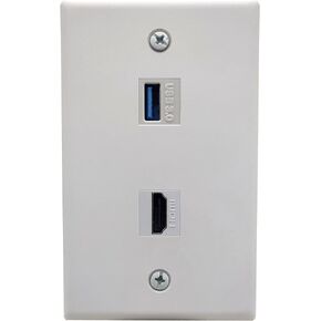 Halokny HDMI USB3.0 Wall Plate, 2Port Outlet Wall Plate, 1 x HDMI Keystone Jack + 1 x USB3.0 Keystone Jack, for Wall Plate Face Plate, White