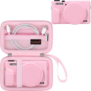 حافظة Canboc لكاميرا Canon PowerShot G7X Mark III الرقمية، 1* حقيبة حمل صلبة + 1* غطاء سيليكون ناعم مع غطاء عدسة قابل للإزالة، وردي (الجراب فقط)