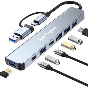 USB C Hub USB 3.0 Hub 7Port Aluminum, 7 in 1 USB Multiple Hub Data Splitter Extender for MacBook Pro Air, foriphone 15 pro, Laptop, PC, Surface Pro, Windows, Linux and More Devices