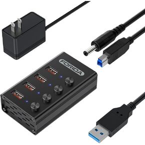 Powered Real USB 3.2 Hub, FORIDA 10Gbps 4-Port Multiple USB Port Splitter with Individual LED Switches and 5V Power Adapter USB Extension for MacBook, Dell,PC and More.