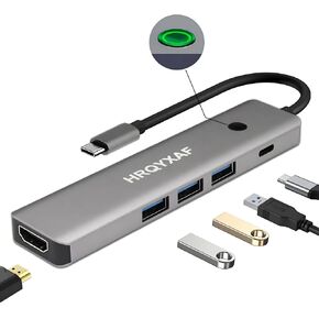 محول محطة إرساء متعدد الوظائف 5 في 1 USB C، مزود بزر تشغيل/إيقاف شاشة واحد، ومنفذ HDMI واحد، ومصدر طاقة PD 100 واط، و3 منافذ USB3.0، ينطبق على أجهزة USB من الفئة C