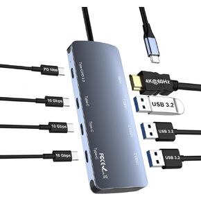 USB-C 3.2 Gen2 Hub Adapter 7 Ports, 3X USB C 3.2 10Gbps, 3X USB A 3.2 10Gbps and 1x USB-C 100W Power with 10Gbps Data, USB C Hub for MacBook M1, M2, i-Pad and Type C Device Using Simultaneously