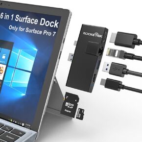 قاعدة إرساء Microsoft Surface Pro 7 مع محول HDMI 4K + شبكة إيثرنت LAN 1000 متر + منفذ نوع C بقدرة 60 وات + منفذ USB 3.0 + محول قارئ بطاقة SD/TF كومبو لجهاز Microsoft Surface Pro 7/Pro 7+ ST-768-P7 in Saudi Arabia