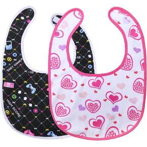 Littleforbig Cotton Waterproof Adult Babydoll Bib with Adjustable Velcro Closure Printed 2 Packs - Gamer and Princess Hearts Adult Bibs