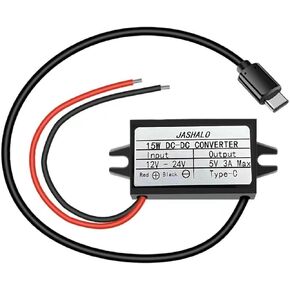 Waterproof 12V/24V to 5V USB C Converter, Quick Charge QC3.0 USB Type-C Buck Charging Module, DC-DC Step Down Power Adapter Compatible with Raspberry Pi 4, Cellphone, Car (USB Type-C Connector)