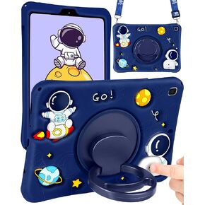 for Samsung Galaxy Tab A7 Lite 8.7" Case Boys Cute Astronaut Cover Kawaii 3D Cartoon Spacemen Girls Cool with Rotating Handle Stand + Strap Soft Silicone Funda for Galaxy A7 Lite Table Cases