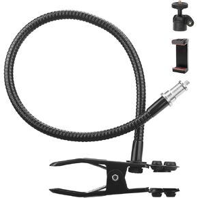 Webcam Stand Camera Mount with Phone Holder& Rotatable Ball Head, 25 Inch Flexible Cell Phone Stand Desk Mount Camera Stand Gooseneck with 1/4" Screw for Webcam, Video Light, Cellphone