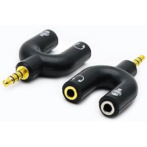 2 Pack Headset Splitter Adapter, U Shape 3.5mm 4 Pole Male to 2 x 3 Pole Female Headphone Y Splitter