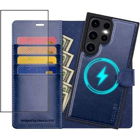 حافظة OCASE لهاتف Samsung Galaxy S24 Ultra قابلة للفصل مع حامل بطاقة، [2 في 1] حافظة قابلة للطي من جلد البولي يوريثان مع حامل مغناطيسي مقاوم للصدمات وحامل RFID مقاس 6.8 بوصة 2024، أسود