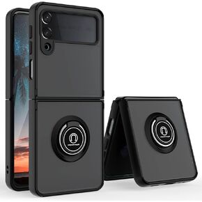TJS Compatible with Samsung Galaxy Z Flip 3 5G Case, Metal Ring Kickstand Magnetic Support Drop Protective Cover Phone Case (Black)