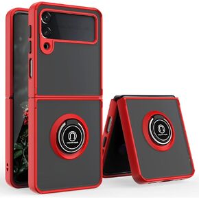 TJS Compatible with Samsung Galaxy Z Flip 3 5G Case, Metal Ring Kickstand Magnetic Support Drop Protective Cover Phone Case (Black)