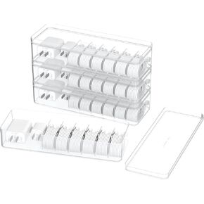 4 Pcs Cable Organizer Box,Plastic Cord Charger Storage Organizer Box with Lid Stackable Electronics Organizer for Desk Data Cable Management Box