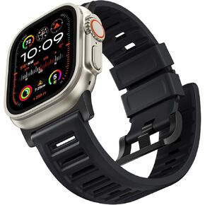R-FKM Sport Band Compatible with Apple Watch Ultra 2/Ultra 49mm 45mm 44mm 42mm for Men, Rugged Durable Strap with Metal Connector for iWatch Series 9/8/7/6/5/4/3/2/1/SE1/SE2