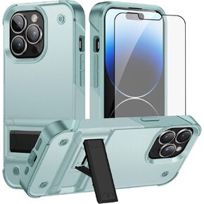 Asuwish Phone Case for iPhone 14 Pro 6.1 inch with Tempered Glass Screen Protector Cover and Slim Stand Military Grade Hybrid Cell Accessories iPhone14Pro 5G i i-Phone i14 iPhone14 14Pro Men Black