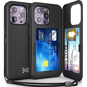 TORU CX Slim for iPhone 14 Pro Max Case Wallet | Protective Shockproof Heavy Duty Cover with Hidden Card Holder & Card Slot | Mirror & Wrist Strap Included - Flowers
