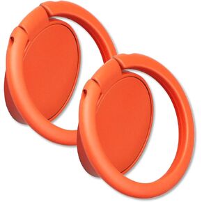 [2 Pack] Matte Finish Round Ultra-thin Cell Phone Ring Holder Stand,360 Degree Rotation and 180 Degree Adjustable Finger Ring Kickstand with Frosted Metal Phone Grip (Orange)