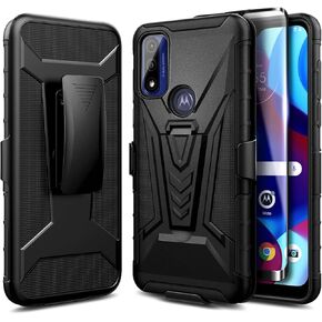 NZND Case for Motorola Moto G Pure, Moto G Play 2023/G Power 2022 with Tempered Glass Screen Protector, Belt Clip Holster with Built-in Kickstand, Heavy Duty Protective Phone Case (Camo)