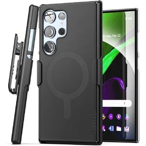 Encased Belt Case for Galaxy S24 Ultra with Magnet [Compatible with MagSafe] Protective Slim Cover, Rotating Phone Holster Clip, Matte Black (SlimLine Series)
