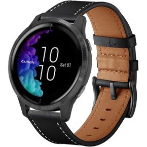 Leather Band for Garmin Venu/Venu Sq/Vivoactive 3 Watch Bands, 20mm Leather Wristband Replacement Strap Women Men for Garmin Venu Sq, Vivoactive 3 Music, Forerunner 645/245 Music