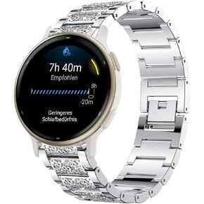 Compatible with Garmin Forerunner 165 Band, Lamshaw 20mm Quick Release Women Jewelry Bling Diamond Metal Dressy Strap Adjustable Replacement Strap Accessories Sports Band Compatible for Garmin vívoactive 5/Approach S12/Approach S40/Approach S42/D2 Air/D2 