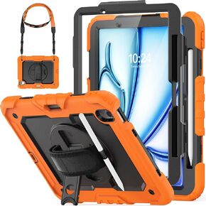 HXCASEAC Case for iPad Air 11 inch Case 2024 (M2) Shockproof with Screen Protector/Pencil Holder/Hand Strap, [3-Layer] Heavy Duty Protective iPad Air 6th Generation (A2902, A2903, A2904) - Black