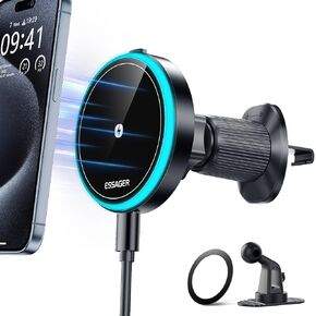 ESSAGER for MagSafe Car Mount Charger, Magnetic Wireless Car Charger 15W Fast Charging with MagSafe Car Charger for Air Vent/Dashboard Car Phone Holder Mount fits iPhone 15 14 13 12 Pro Max Plus