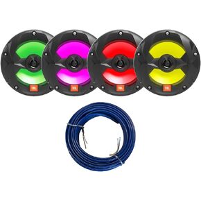 6.5" 2-Way Marine Audio Multi-Element Black Speakers w/RGB Lighting Option (Qty 4), with Enrock 20-Feet 16 Gauge Marine Grade Tinned Speaker Wire