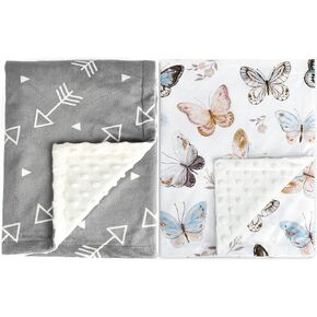 BORITAR 2 Pack Baby Blanket Super Soft Minky with Double Layer Dotted Backing, Little Grey Arrows Printed 30 x 40 Inch, Receiving Blankets