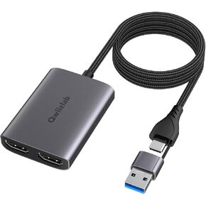 Qwiizlab USB C/A to Dual HDMI Adapter, 1080P@60Hz Video Converter, Compatible with macOS 10.15 and Later, Windows 10 & 11 (Need to Install Driver Before Use)
