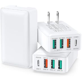 Flat USB Wall Charger, Excgood 40W 4Port USB and USB C Fast Charging Block PD+QC Foldable Wall Plug Power Adapter Multiports for iPhone 15 14 13 iPad Galaxy S24 A54 Android Phones Watch Earbuds -3Pack