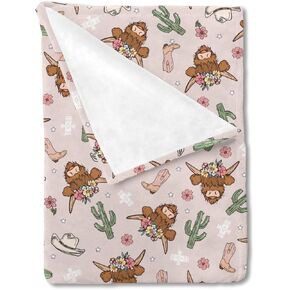 Western Cowgirl Cow Cactus Baby Blanket for Girl Cowgirl Hats Boots Yak Floral Flannel Soft Receiving Blankets Ethnic Tribal Swaddle Blanket Bed Blanket Newborn Nursery Toddler Daycare Crib 30x40
