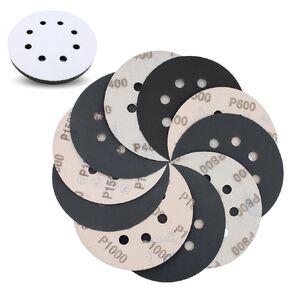 150PCS 5 Inch Sanding Discs Hook & Loop 8 Holes Wet Dry Sandpaper Assortment, 320/400/600/800/1000/1500/2000/3000/4000/5000 Grits with 2PCS Interface Pads, for Automotive Wood Metal Polishing