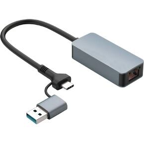 USB C to Ethernet Adapter 2.5 Gbps for Laptop USB to Ethernet Adapter Network Adapter for MacBook Windows Switch Linux iPad iPhone 2 in 1 RJ45 Adapter