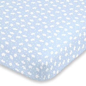 NoJo Super Soft Elephant Fitted Crib Sheet, Blue/White