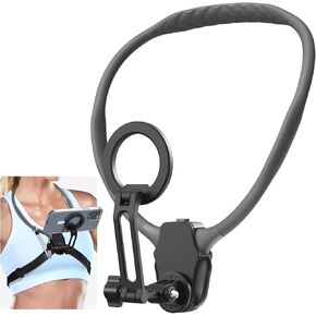 Magnetic Neck Phone Mount for Recording, POV Vlog Magnetic Neck Tripod with Anti-Vibration Chest Strap, POV Phone Holder, Phone Necklace Holder for iPhone 15 14 13 12 Series