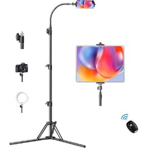 Tall Phone Tripod, 80'' Floor Tripod for Cell Phone Flexible Tripod with Adjustable Gooseneck,Phone Tripod with Remote for All 4.9-12.9'' Cell Phone/iPad, Recording/Watching/Cooking/Vlogging