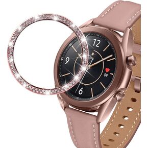 Cases Compatible with Samsung Galaxy 3 (41mm), Bling Rhinestone Diamond Stainless Steel Metal Bezel Ring Cover Replacement Watch Face for Women Men (Silver)