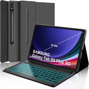 Keyboard Case for SAMSUNG Galaxy Tab A9+ Tablet 11", Dechatable Keyboard Bluetooth, Smart Cover Compatible with S Pen, w/Pencil Holder Auto Sleep/Wake Synthetic Leather Folio for Tab A9 Plus, Black