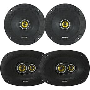 KICKER 6.5" 300 Watt Max Power 4 Ohm 2-Way Car Audio Coaxial Speakers (Pair) and 6x9 450 Watt Peak Power 3-Way Vehicle Audio Speakers (Pair)
