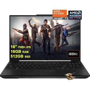 ASUS TUF Gaming A16 Laptop 16" FHD+ 165Hz 7ms 100% sRGB AMD Octa-core Ryzen 7 7735HS 16GB RAM 512GB SSD Radeon RX 7700S 8GB Graphic (>RTX4060) Backlit USB-C USB4 Fast Charging Win11 + HDMI Cable