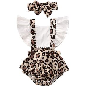 Newborn Baby Girl Summer Clothes Suspender Button Romper Ruffle Jumpsuit Leopard Bodysuit Outfits