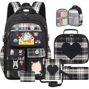 Cute Backpack for Girls, 5 Pack Kawaii Backpack Aesthetic Backpack with Lunch Box Set, Girls Purple School Bookbag for Kids Teen Elementary in Saudi Arabia