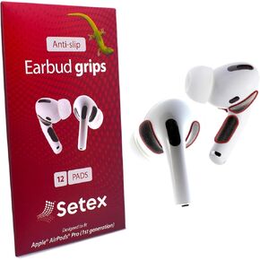 Setex Gecko Grip Anti-Slip Grip Pads Designed for Apple AirPods Pros [Fits in Charging Case] Maximum Sweat Performance (12 Pads), Black
