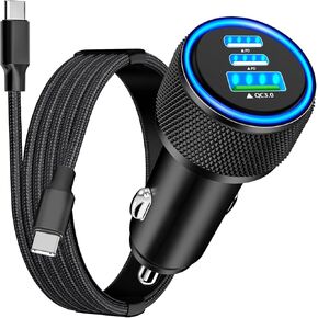 【MFi Certified】iPhone 15 Fast Car Charger, Rombica 3-Port 67W USB-C&USB-A Car Power Cigarette Lighter PD/QC Type-C Fast Car Charging+Type-C Braided Cable for iPhone 15 Pro/15 Pro Max/Galaxy/Pixel/iPad
