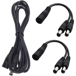 1 Meter 2.1mm x 5.5mm DC 12V Adapter Cable DC Plug Extension Cable + 2pcs 2 Way Splitter Cable Male to Female Black, for LED, CCTV, Car, Monitors