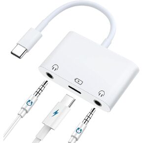 USB C to Dual 3.5mm Headphone Adapter 3-in-1 Type C to Headphone Jack Splitter with Fast Charging Port USB C to Dual Earphone Converter Compatible with iPad Pro Galaxy Pixel HTC etc